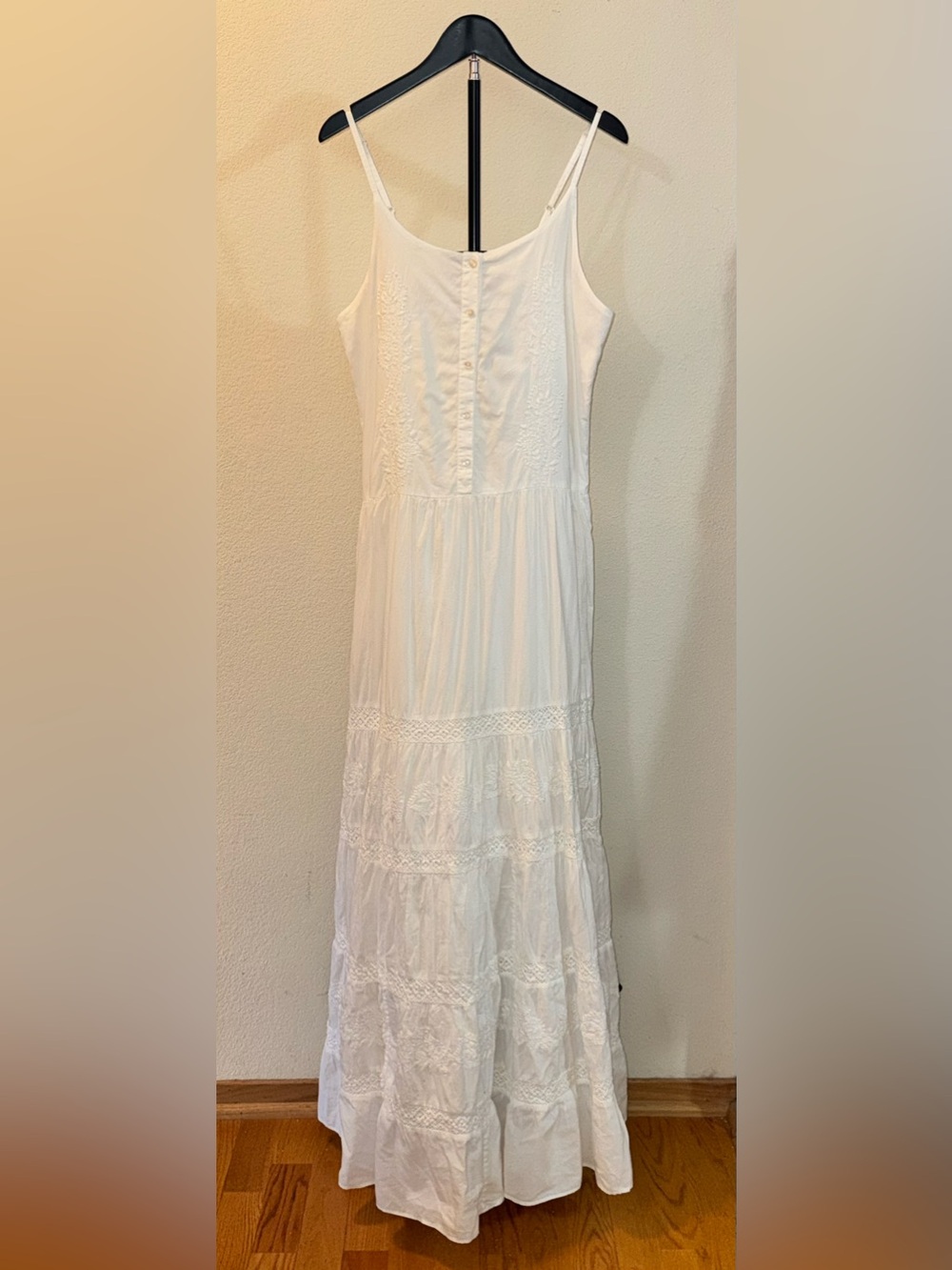 White Maxi Sundress with Lace Panels